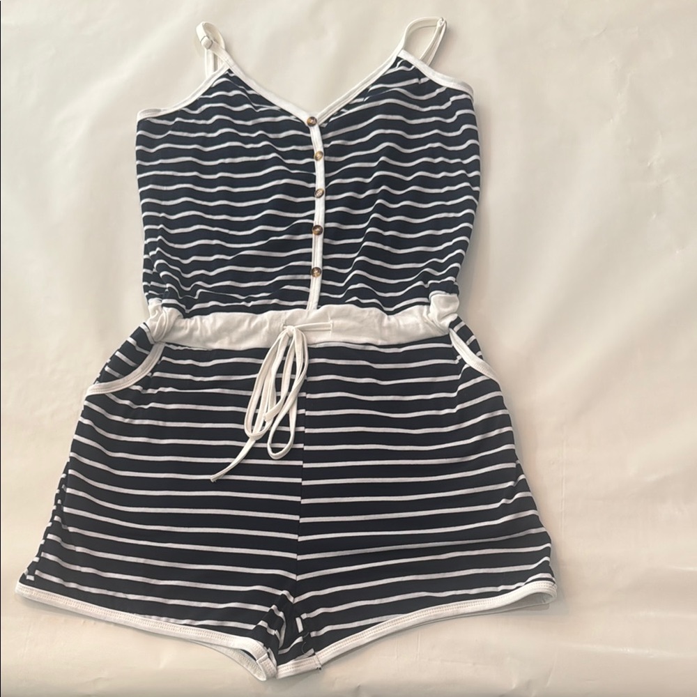 Striped Navy and White  Romper